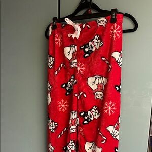 French Bulldog, White Kitty and Christmas Pajama Bottoms. Women’s Junior lg..#11